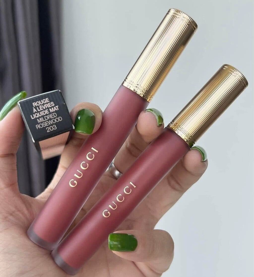 Son Kem Lì Gucci Rouge Liquid Matte 203 Mildred Rosewood (New) - Màu Hồng Nâu