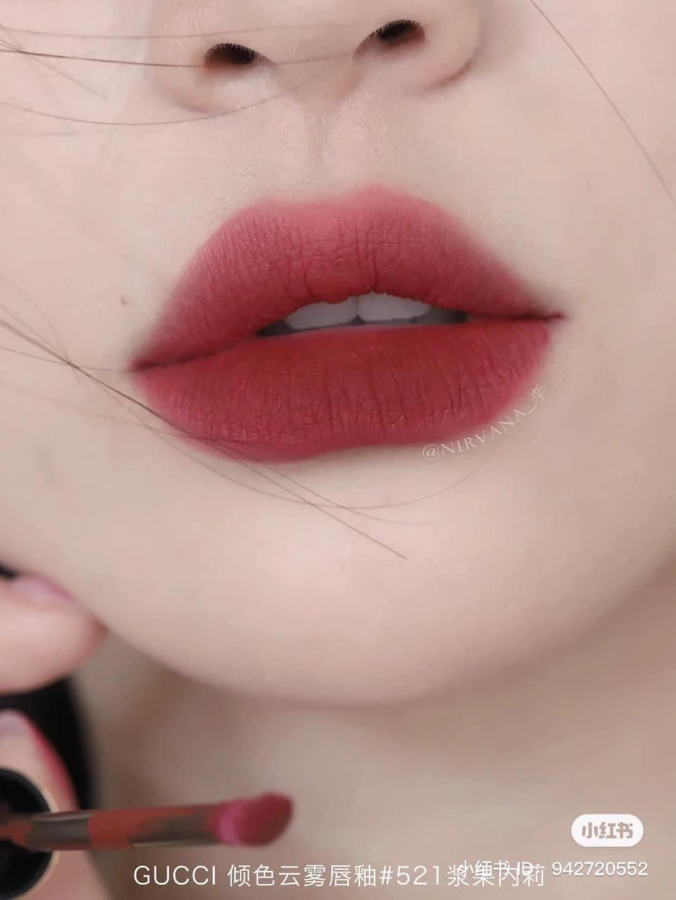 Son Kem Lì Gucci Rouge Liquid Matte 521 Nellie Cherrie (New) - Màu Đỏ Gạch